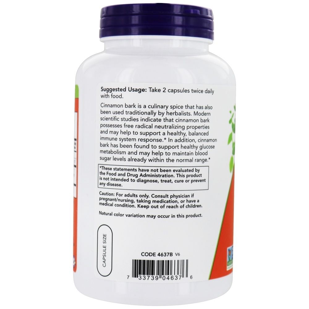Casca de Canela 600 mg. - 240 Cápsula (s) vegetal (s) NOW Foods - Imagem 3