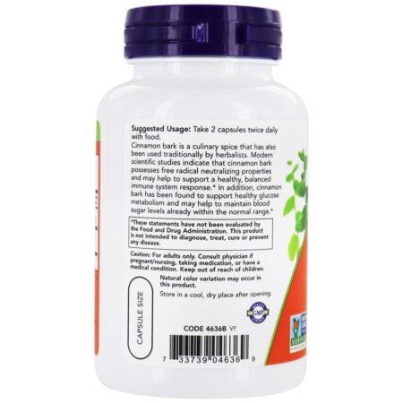 Casca de Canela 600 mg. - 120 Cápsula (s) vegetal (s) NOW Foods - Image 3