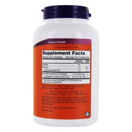 Óleo Nutricional CLA 800 mg. - 180 Softgels NOW Foods - Image 2