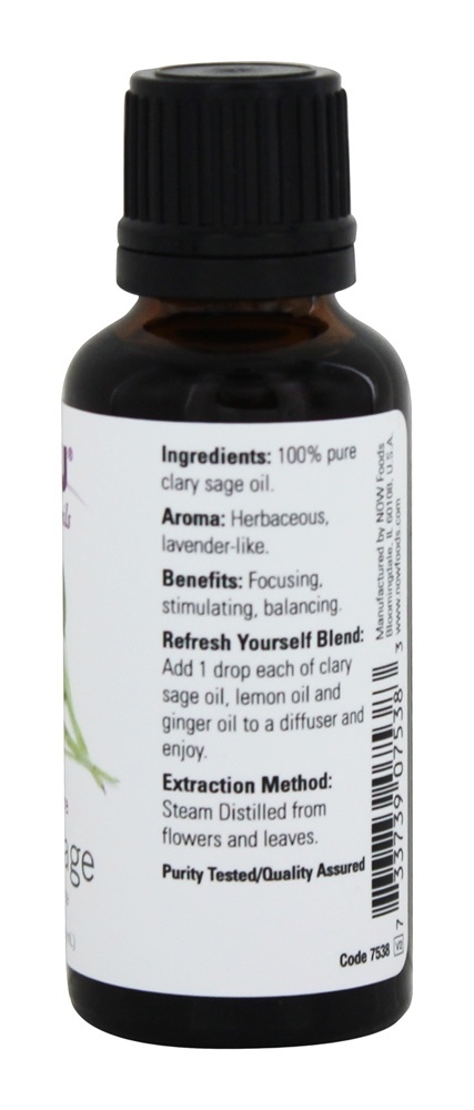 100 % Pure Óleo essencial Clary Sage - 1 fl. oz. NOW Foods - Imagem 2