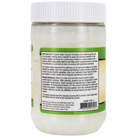 NOW Real Food Óleo de coco virgem orgânico prensado a frio e não refinado - 12 fl. oz. NOW Foods - Image 3