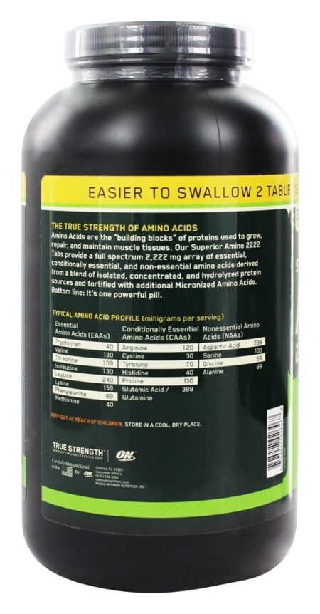 Guia Superior Amino 2222 2222 mg. - 320 Tablets Optimum Nutrition - Image 3