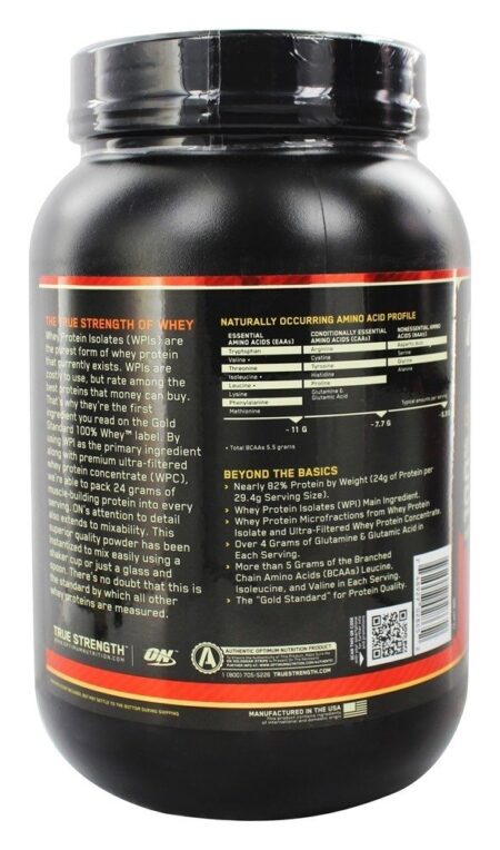 100% Whey Protein Isolado Gold Standard Sabor Sorvete de Baunilha - 2 lbs. Optimum Nutrition - Image 3