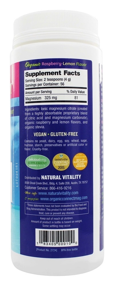Natural Calmo Magnésio Anti-Stress Bebida Framboesa Sabor Limão - 8 oz. Natural Vitality - Imagem 2