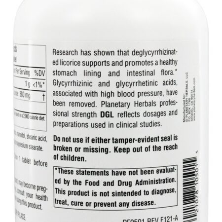 Alcaçuz DGL Deglycyrrhizinated - 200 comprimidos mastigáveis anteriormente fórmulas planetárias Planetary Herbals - Imagem 3