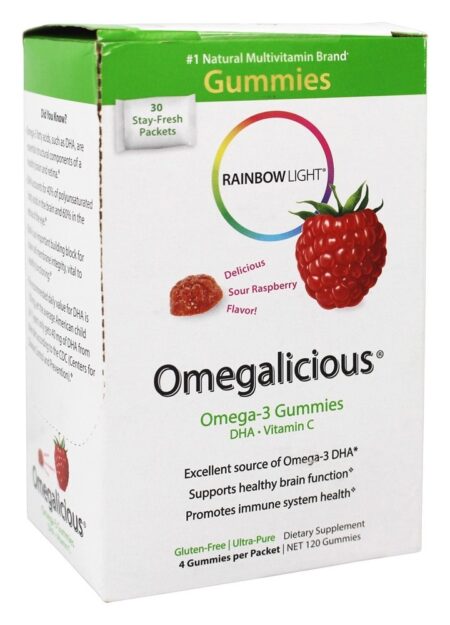 Gummy Omegalicious Omega - 3 Fórmula Framboesa Sour - 30 Pacotes (s) Rainbow Light