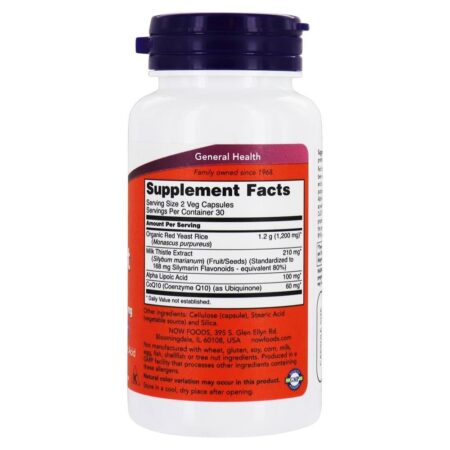 Arroz de levedura vermelha com CoQ-10 600 mg . - 60 Cápsula (s) vegetal (s) NOW Foods - Imagem 2