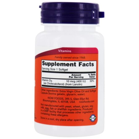 Vitamina D-3 400 UI - 180 Softgels NOW Foods - Image 2