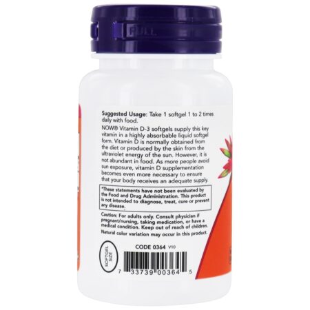 Vitamina D-3 400 UI - 180 Softgels NOW Foods - Image 3