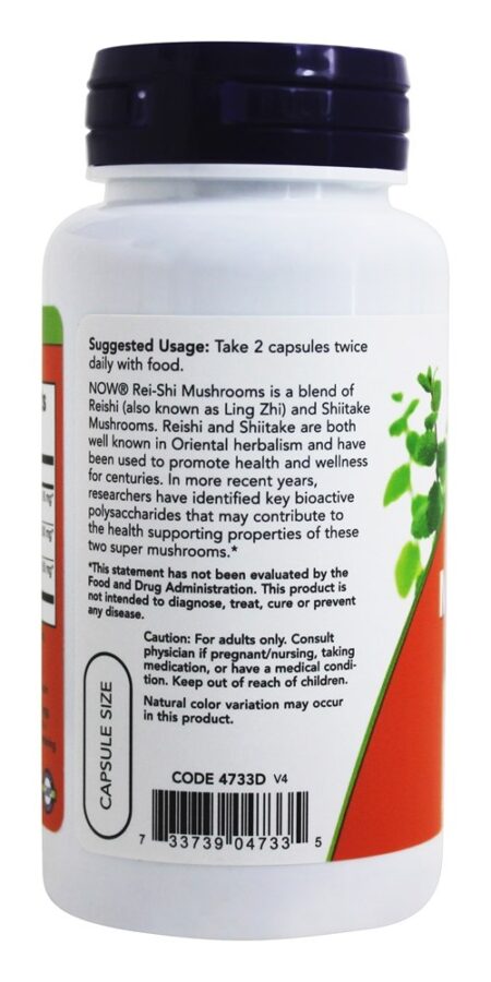 Reishi Cogumelos Super Cogumelos Reishi Shiitake Misturar 270 mg. - Cápsulas 100 NOW Foods - Image 3