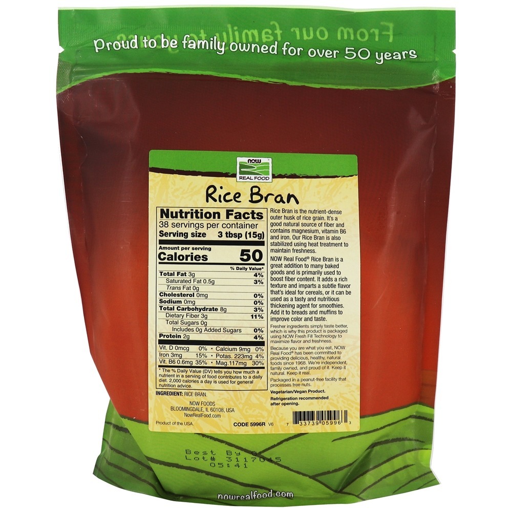 NOW Real Food Rice Bran - 20 oz. NOW Foods - Imagem 2