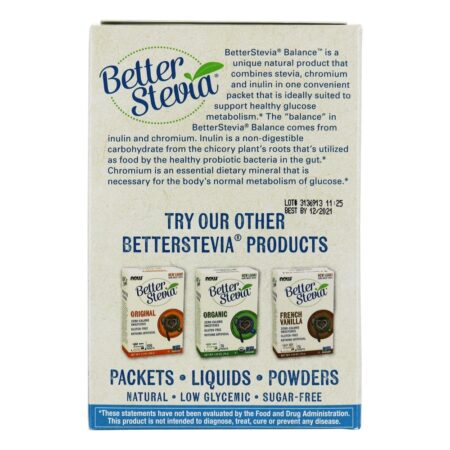 NOW Real Food BetterStevia Balance com cromo e inulina - 100 Pacotes (s) NOW Foods - Image 3