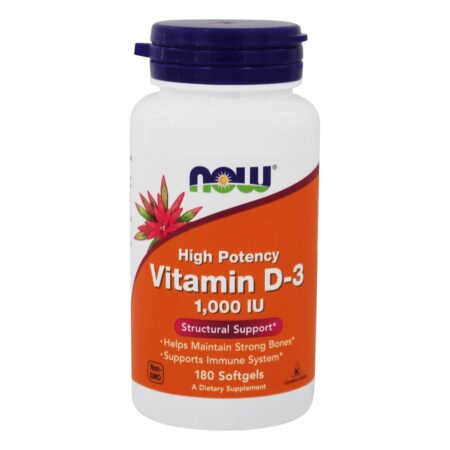 Vitamina D3 Alta Potência 1000 IU - 180 Softgels NOW Foods