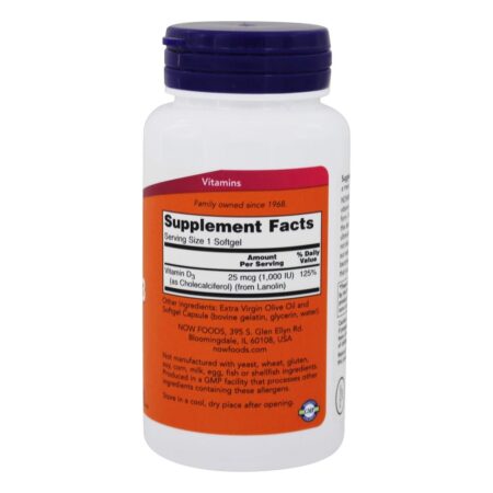 Vitamina D3 Alta Potência 1000 IU - 180 Softgels NOW Foods - Image 2