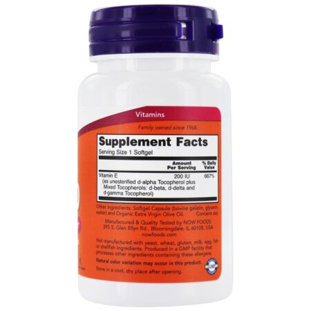 Tocoferóis mistos de vitamina E 200 UI - 100 Softgels NOW Foods - Image 2