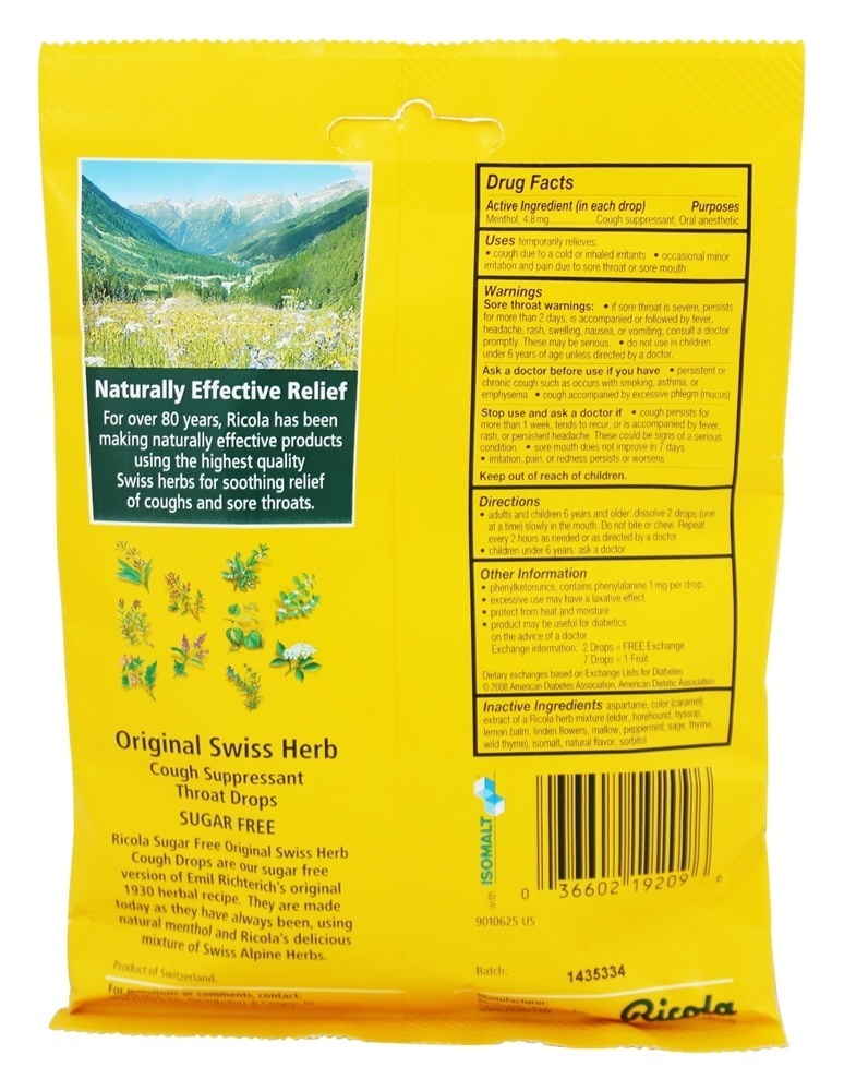 A garganta natural da erva deixa cair a erva suíça original livre do açúcar - 19 Pastilhas Ricola - Imagem 2