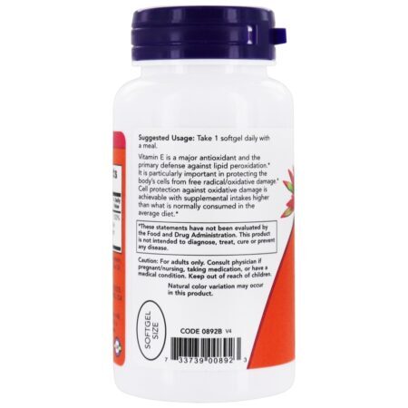 Proteção antioxidante da vitamina E-400 com tocoferóis mistos 400 UI - 100 Softgels NOW Foods - Imagem 3