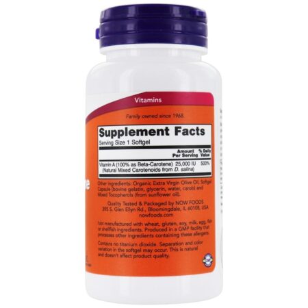 Beta Caroteno (Natural) D. salina com Carotenóides Mistos 25000 UI - 90 Softgels NOW Foods - Imagem 2