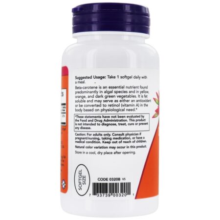 Beta Caroteno (Natural) D. salina com Carotenóides Mistos 25000 UI - 90 Softgels NOW Foods - Imagem 3