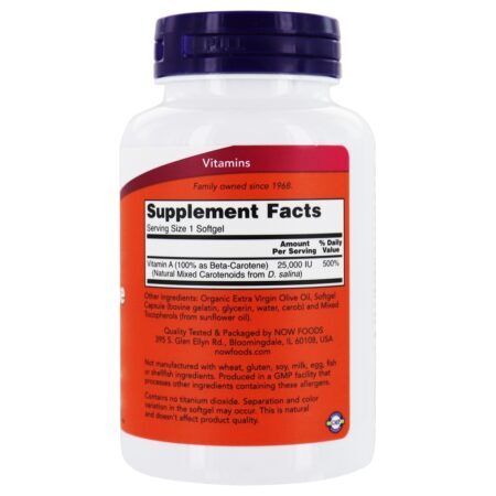 Beta Caroteno (Natural) D. salina com Carotenóides Mistos 25000 UI - 180 Softgels NOW Foods - Imagem 2