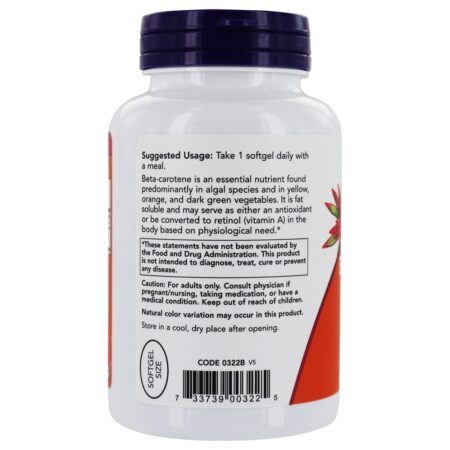 Beta Caroteno (Natural) D. salina com Carotenóides Mistos 25000 UI - 180 Softgels NOW Foods - Imagem 3