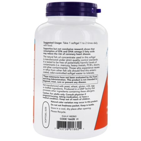 Ultra Omega-3 500 EPA / 250 DHA - 180 Softgels NOW Foods - Image 3