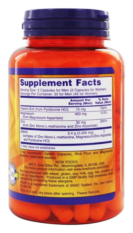 NOW Sports ZMA 800 mg . - Cápsulas 90 NOW Foods - Image 2