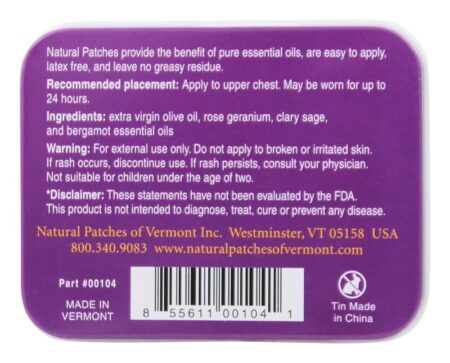 Calmante PM e Menopausa Fórmula Essencial óleo Corpo Remendos Rosa Gerânio - 10 Patch (s) Anteriormente Naturopatch Natural Patches of Vermont - Image 2