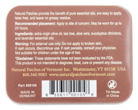 Calmante Coceira e Pele Irritação Fórmula Essencial óleo Corpo Remendos Chá árvore - 10 Patch (s) Anteriormente Naturopatch Natural Patches of Vermont - Image 2