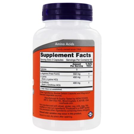 Arginina Tri-Amino / Ornitina / Lisina - Cápsulas 120 NOW Foods - Imagem 2