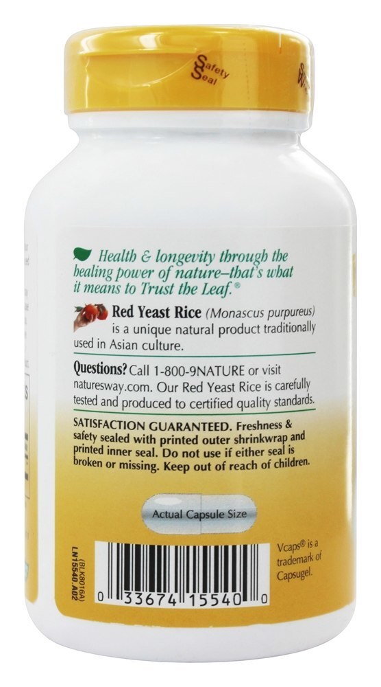 Arroz de fermento vermelho 600 mg. - Cápsulas vegetarianas 120 Nature's Way - Imagem 3