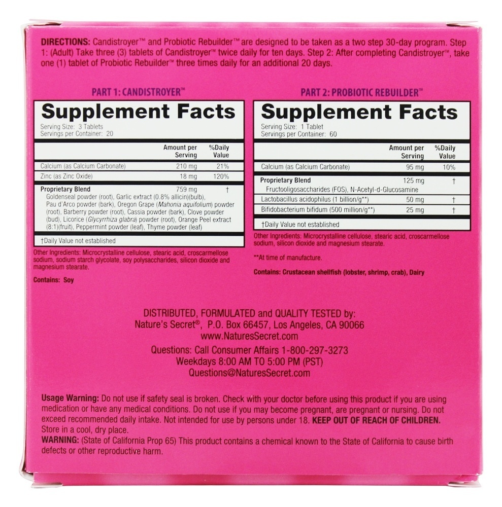 Candistroy Programa Candistroyer 60 Comprimidos & Probiotic Rebuilder 60 Comprimidos - 120 Tablet (s) Nature's Secret - Imagem 2