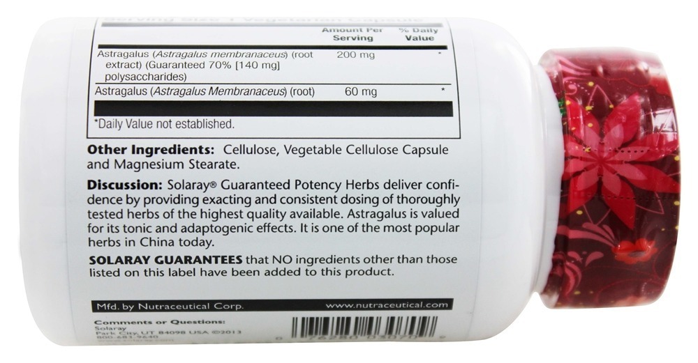Potencial Garantido Extrato de raiz de astrágalo 200 mg. - Cápsulas 30 Solaray - Imagem 3