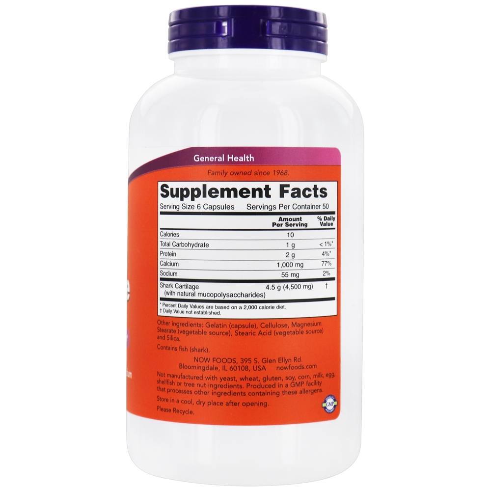 Cartilagem de Tubarão 750 mg. - Cápsulas 300 NOW Foods - Imagem 2