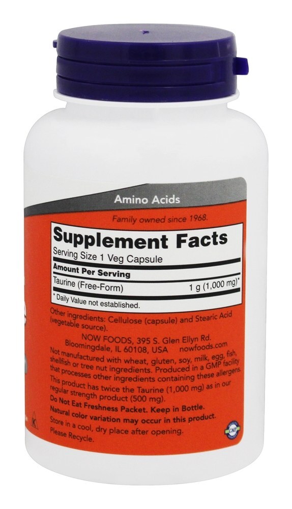 Taurina Potência Dupla 1000 mg. - Cápsulas 100 NOW Foods - Imagem 2