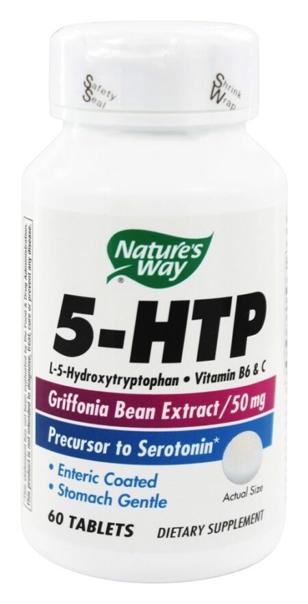 5-HTP com precursor natural de extrato de feijão Griffonia B6 e vitamina C para serotonina 50 mg . - 60 Comprimidos com Nature's Way entérico Nature's Way