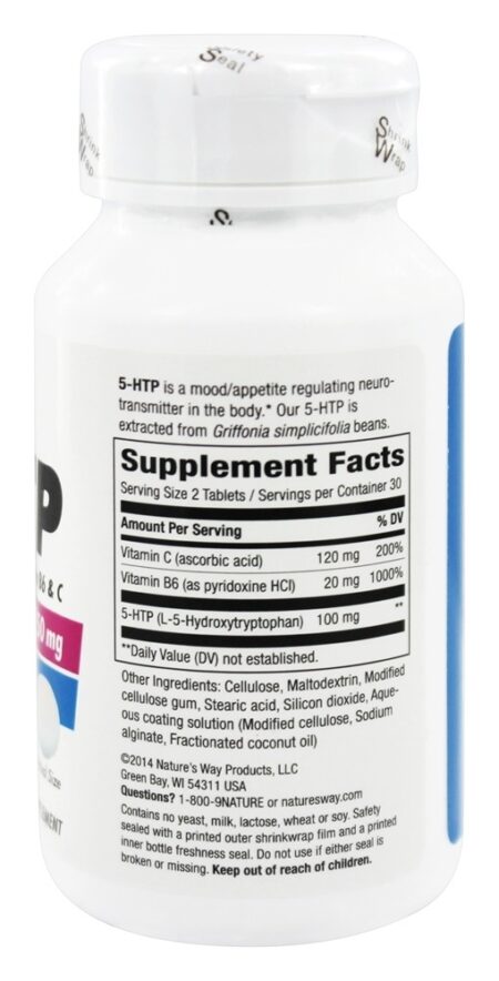 5-HTP com precursor natural de extrato de feijão Griffonia B6 e vitamina C para serotonina 50 mg . - 60 Comprimidos com Nature's Way entérico Nature's Way - Image 2