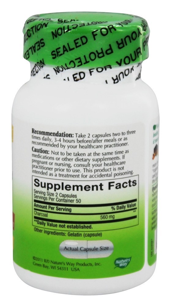 Carvão ativado certificado 280 mg. - Cápsulas 100 Nature's Way - Imagem 2