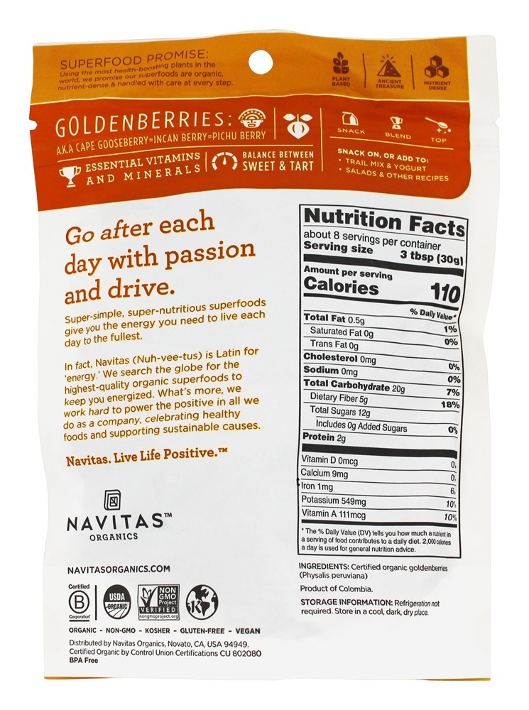 Bagas Douradas (Gooseberries) Certified Organic - 8 oz. Navitas Organics - Imagem 2