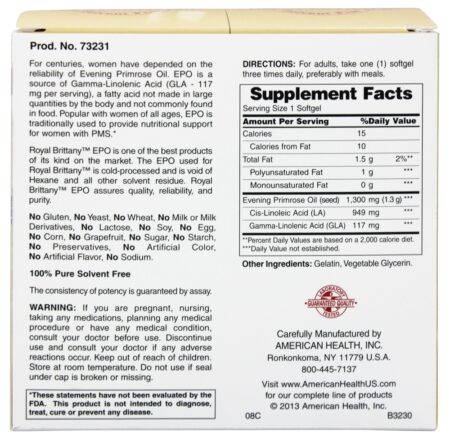 Royal Brittany Óleo de Prímula Super Potência ( 60 + 60 ) Pacote Especial 1300 mg. - 120 Softgels American Health - Image 2