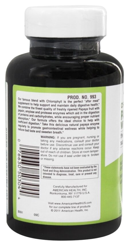 Enzima De Mamão Com Clorofila Mastigável - 250 comprimidos mastigáveis American Health - Image 3