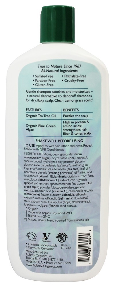 Xampu Chá árvore & Prímula Couro cabeludo Resgatar Lemongrass - 16 fl. oz. Aubrey Organics - Imagem 2