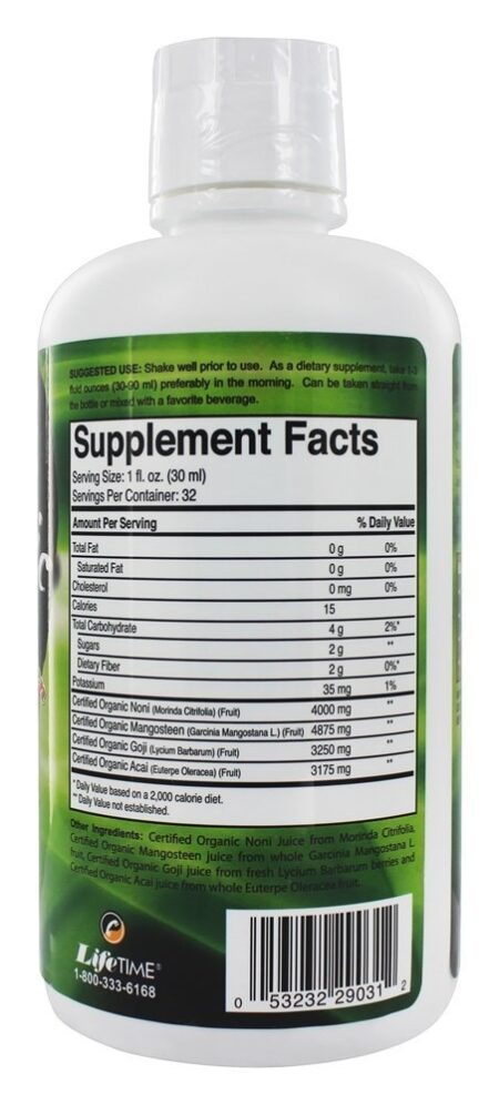 Certificado Orgânico 4-Misturar Noni Mangosteen Goji & Acai - 32 fl. oz. LifeTime Vitamins - Image 2