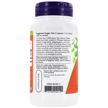 Panax Ginseng 500 mg. - 100 Cápsula (s) vegetal (s) NOW Foods - Image 3