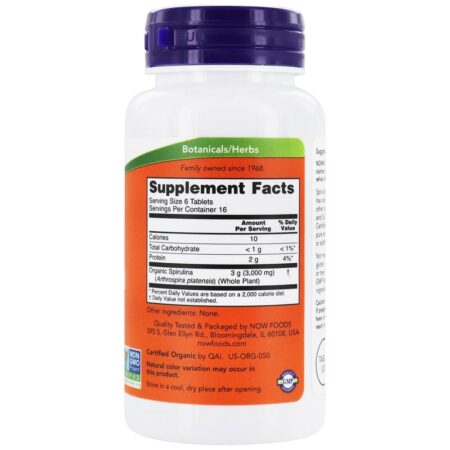 Spirulina Orgânica 500 mg. - 100 Tablets NOW Foods - Image 2