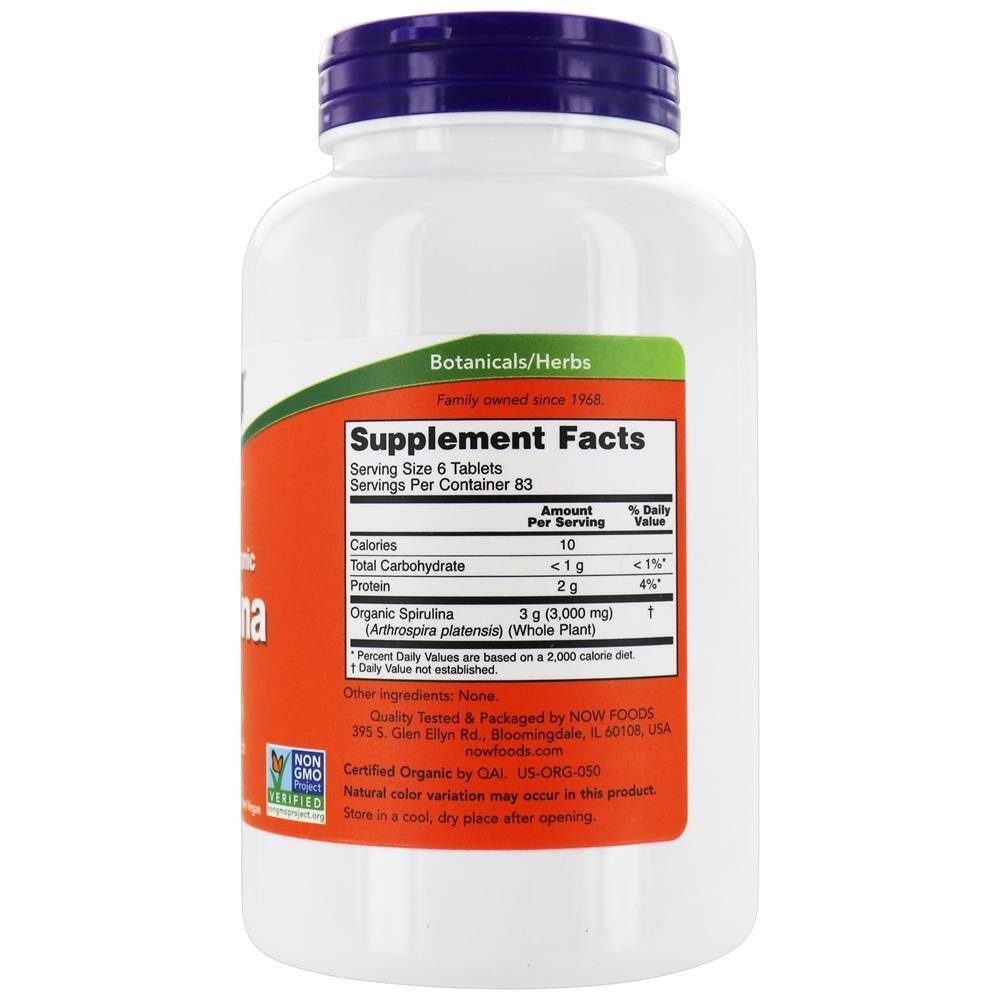 Spirulina Orgânica 500 mg. - 500 Tablets NOW Foods - Imagem 2