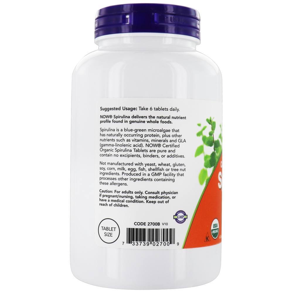 Spirulina Orgânica 500 mg. - 500 Tablets NOW Foods - Imagem 3
