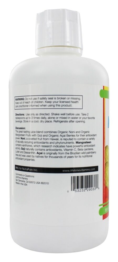 Bebida Orgânica de Noni Mangostão Goji & Açaí - 32 fl. oz. LifeTime Vitamins - Image 3