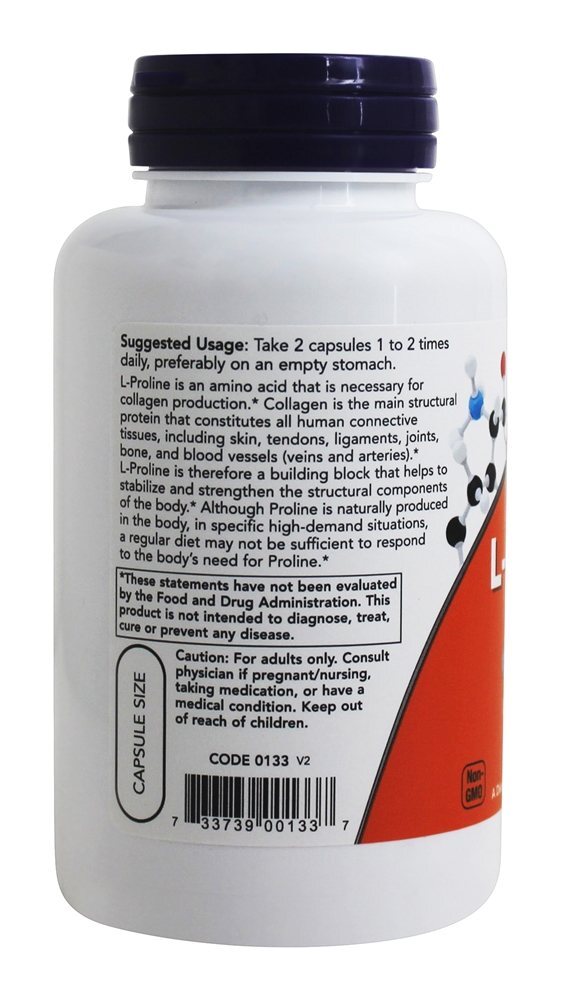 L-Proline 500 mg. - Cápsulas vegetarianas 120 NOW Foods - Imagem 3