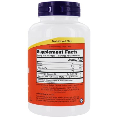 Óleo de coco virgem 1000 mg. - 120 Softgels NOW Foods - Image 2